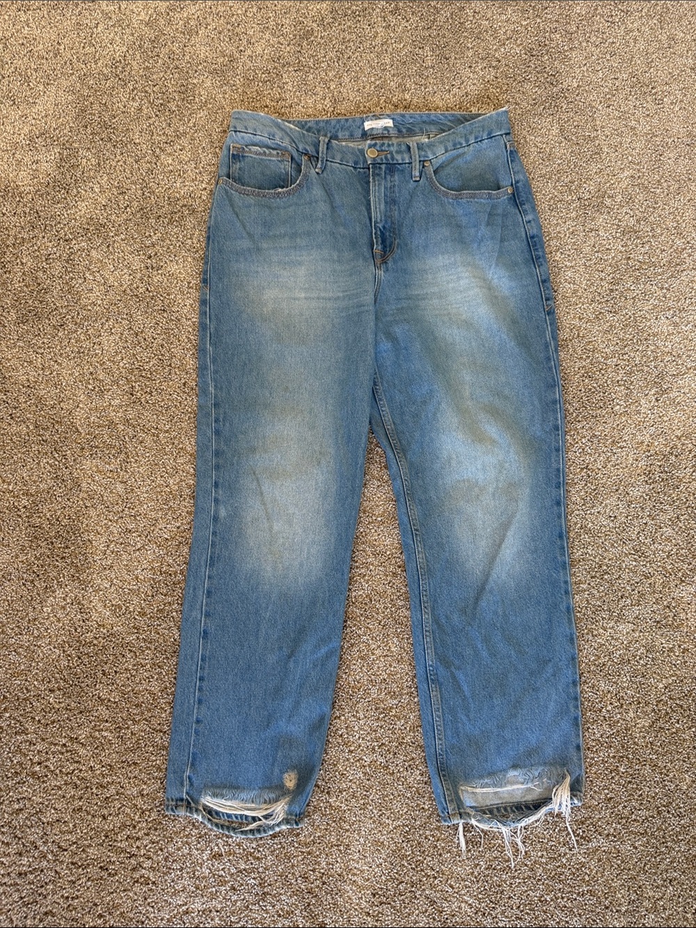 Good American Women's Straight Leg Distressed Blue Jeans